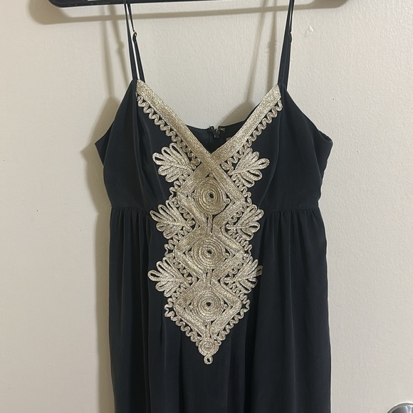 EUC Lilly Pulitzer Kelsea Silk Maxi Dress Onyx Black Embroidered Gold size 4 - Picture 3 of 6